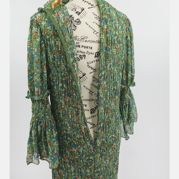 byTiMo Georgette Midi Dress Medium Green Garden Floral - Picture 13 of 16